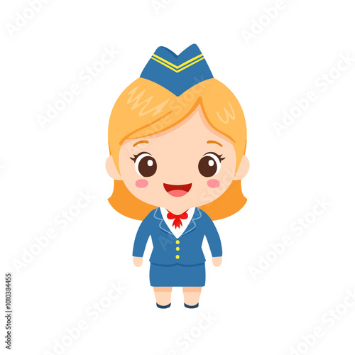 Air Hostess Cute Worker Work Job Profession Professional Occupation Cartoon Character
