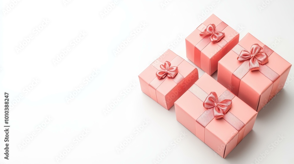Discover exquisite gift boxes adorned with satin ribbons, perfect for any occasion, set against a soft white backdrop. Discover exquisite gift boxes adorned with satin ribbons, perfect for any occasion, set against a soft white backdrop.