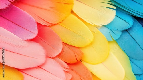 Experience the vibrant hues and fine details of a parrots feathers in this stunning extreme closeup shot. photo