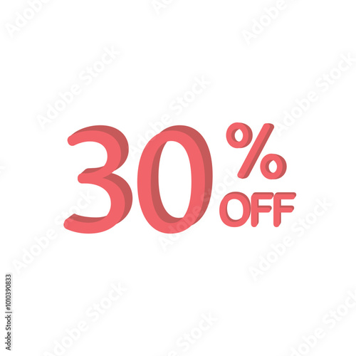 30% OFF Discount Sticker. Sale Red Tag Isolated Vector Illustration. Discount Offer Price Label, Vector Price Discount Symbol, sign, marketing, advertisement, adv. Vector illustration