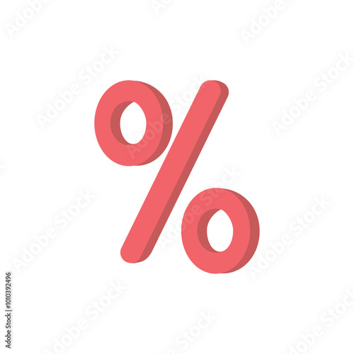 Realistic 3d percentage vector icon illustration red colour on isolated background. Vector illustration