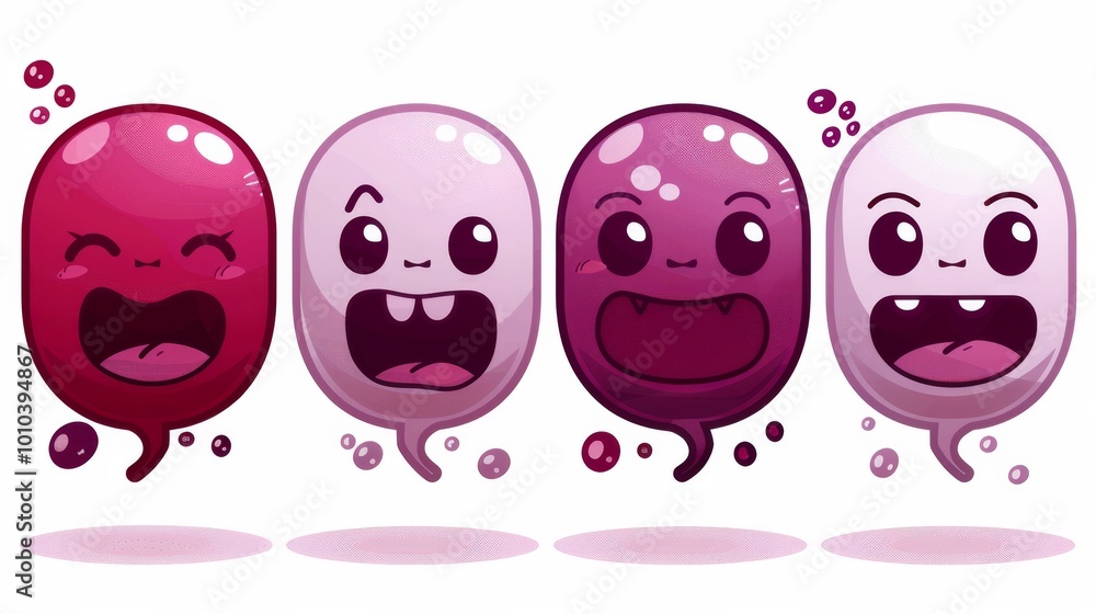 Q-shaped speech bubble character with different emotions, 2d vector icon Q-shaped speech bubble character with different emotions, 2d vector icon
