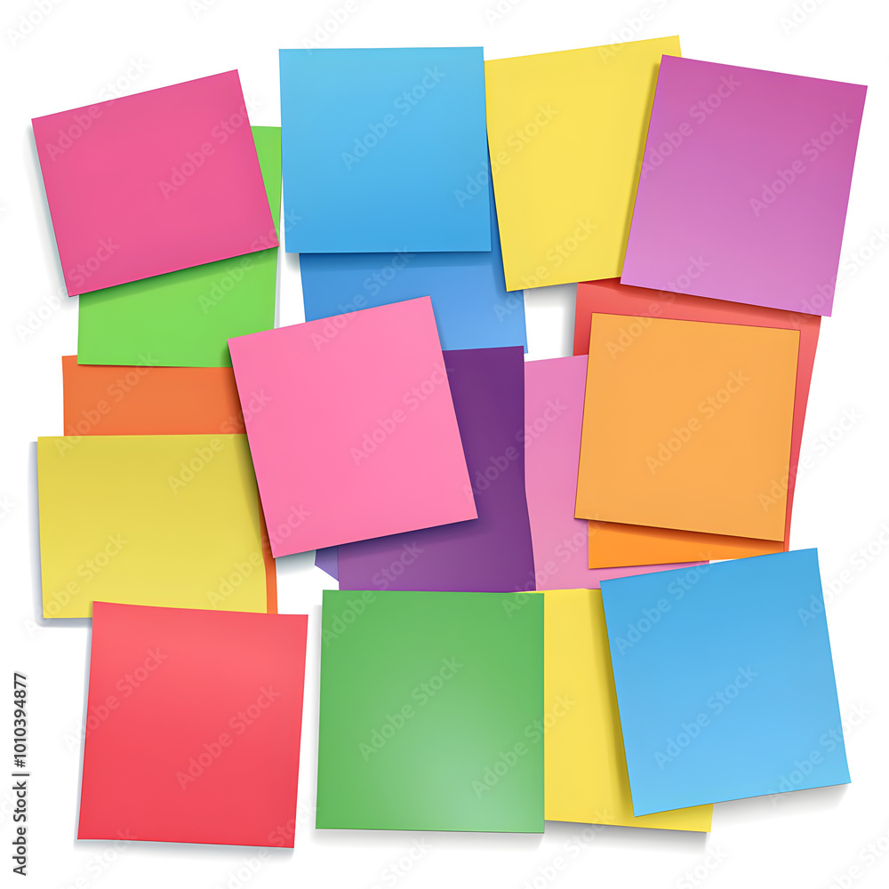 Set of multiple colored sticky notes with adhesive tape, arranged in an overlapping style Set of multiple colored sticky notes with adhesive tape, arranged in an overlapping style