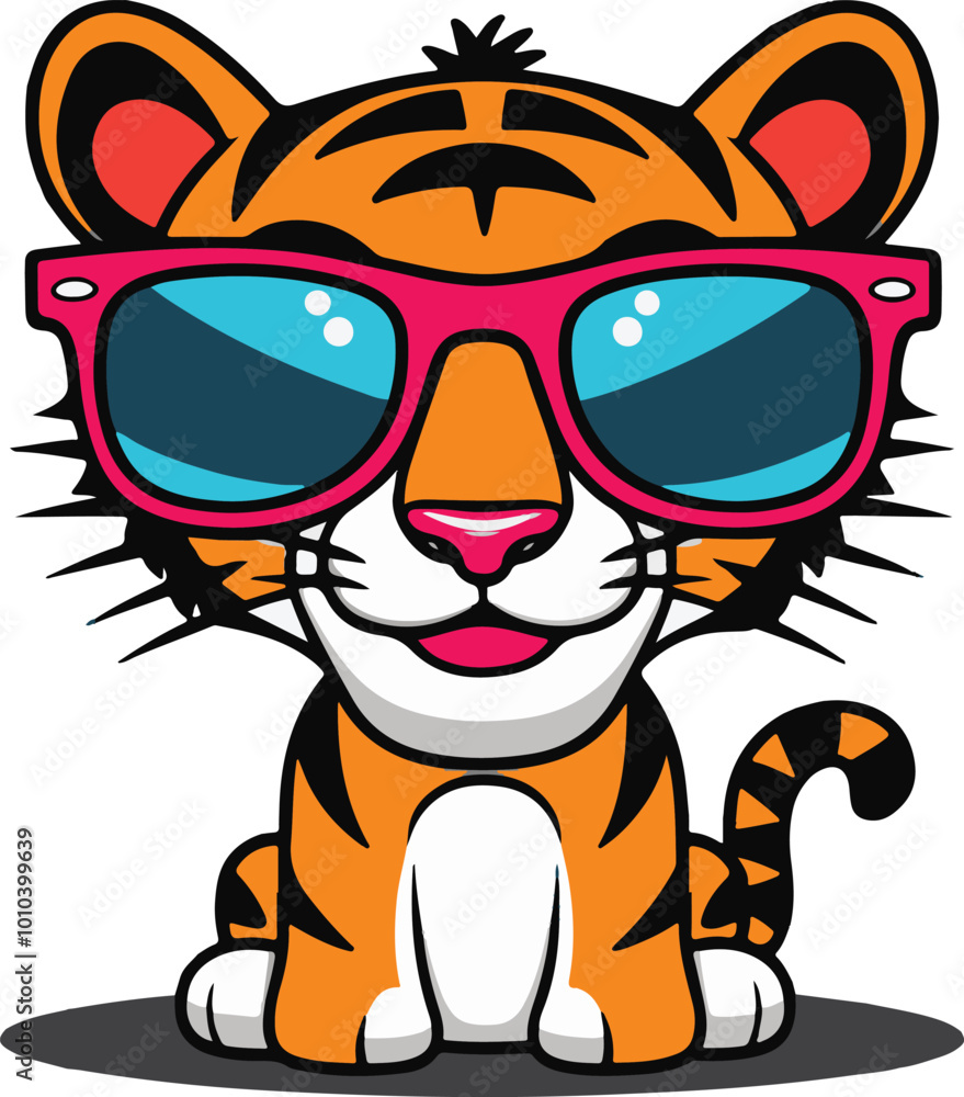 Naklejka premium An illustration of a cartoon tiger wearing sunglass .