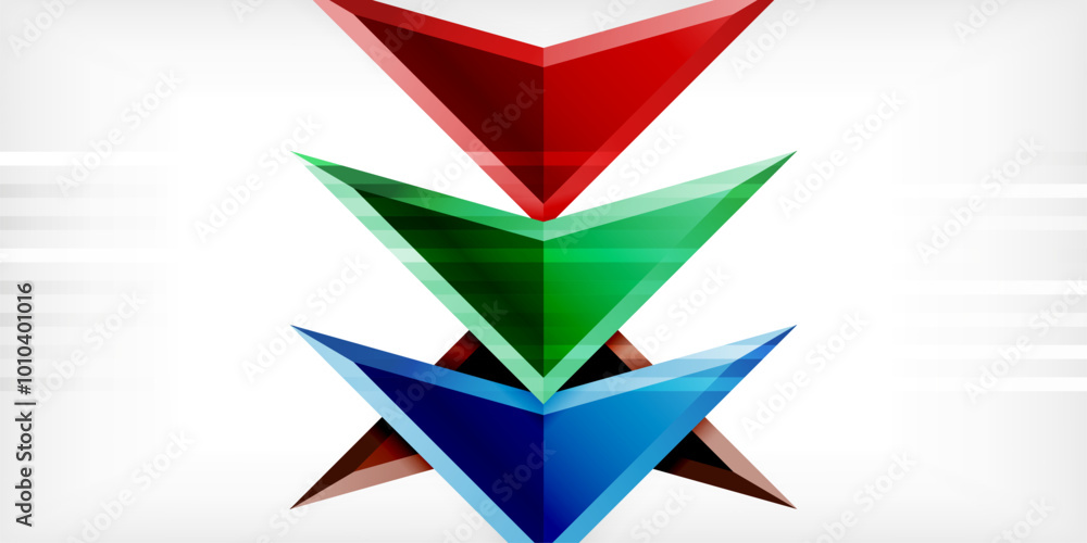 Arrows with 3d effect abstract background. Triangles on light grey backdrop Arrows with 3d effect abstract background. Triangles on light grey backdrop