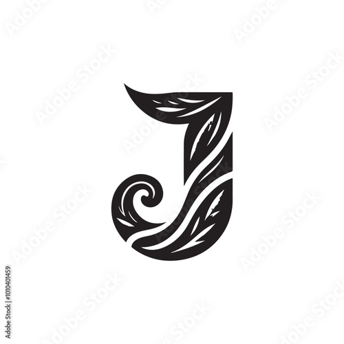 Elegant Floral Letter J Vector Icon with a Nature Touch - Perfect for Eco-friendly Branding, Organic Products, or Businesses Seeking a Stylish and Sophisticated Alphabet Letter Logo. 