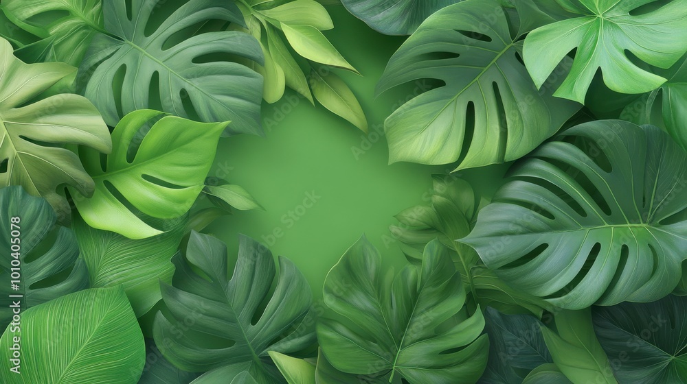 A green leafy background with a large green leaf in the center A green leafy background with a large green leaf in the center