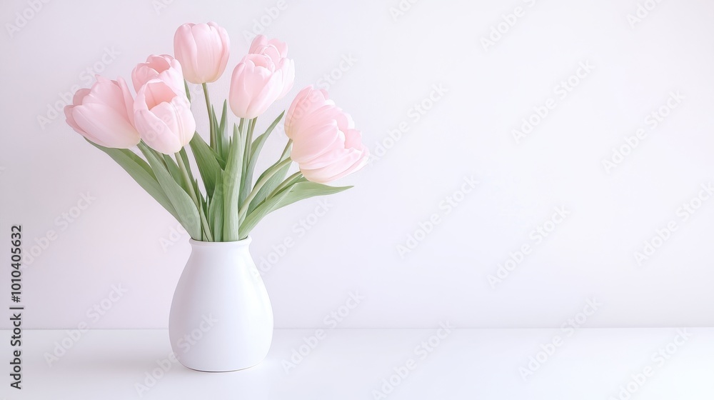 A vase of pink flowers sits on a white table A vase of pink flowers sits on a white table