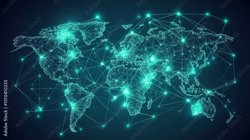 Global Business Strategy Concept with Digital Lines Connecting Points on World Map Global Business Strategy Concept with Digital Lines Connecting Points on World Map