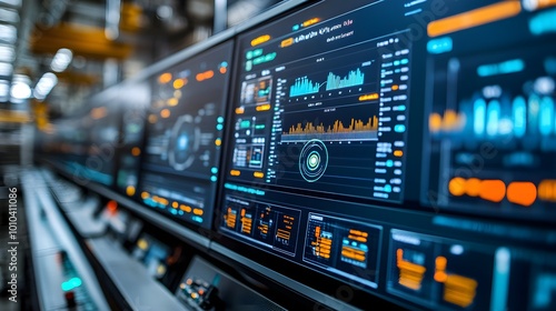 Wallpaper Mural Digital dashboards in a control center showing data from AI systems monitoring food quality across multiple production lines Torontodigital.ca