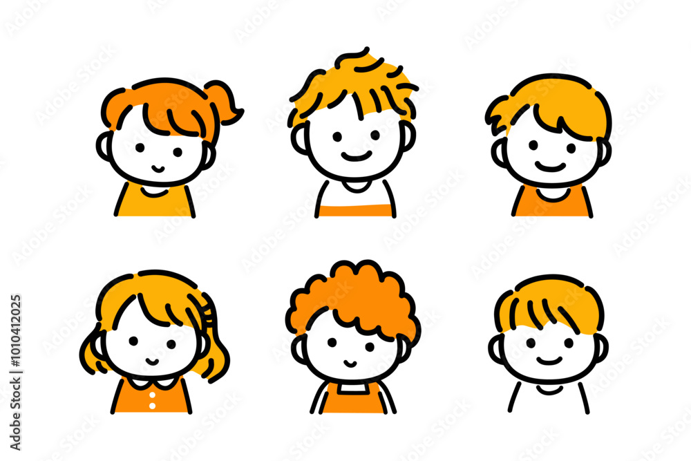 男の子、女の子、顔、表情、セット