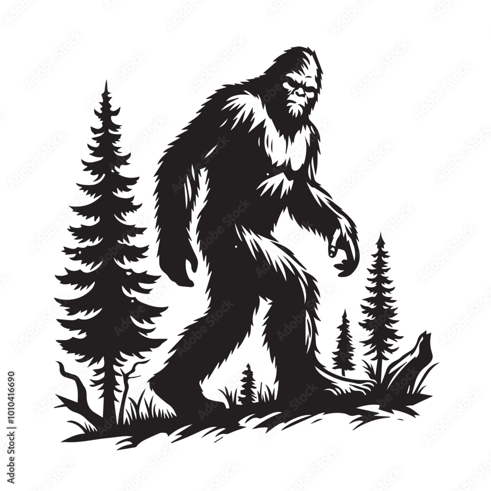 Bigfoot Yeti black and white silhouette vector design Bigfoot Yeti black and white silhouette vector design