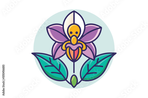 logo de orquidea en formato 2d con plantas N.eps