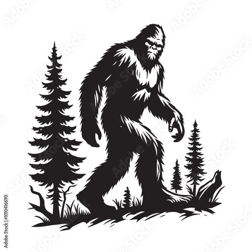 Bigfoot Yeti black and white silhouette  vector design