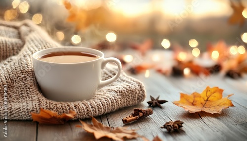 Autumn Tea with Cinnamon and Star Anise on Rustic Table