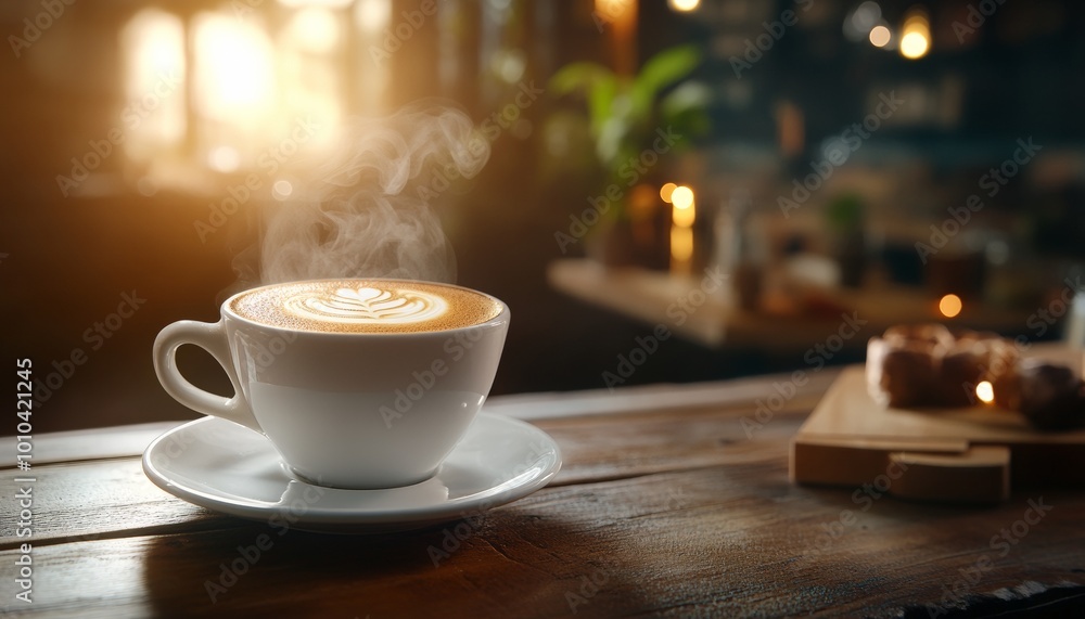 Latte in Cozy Cafe with Evening View Latte in Cozy Cafe with Evening View