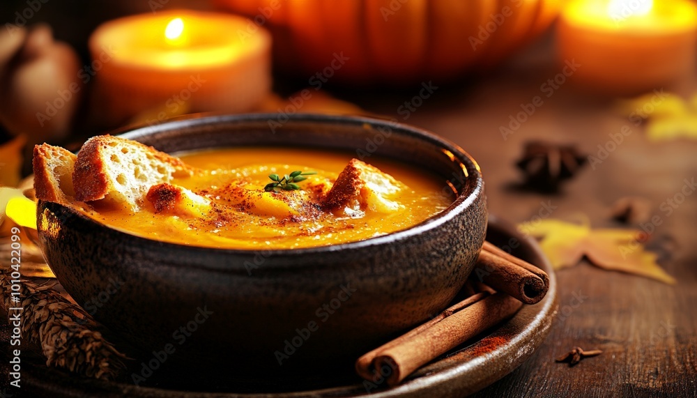 Creamy Pumpkin Soup with Croutons and Cinnamon Creamy Pumpkin Soup with Croutons and Cinnamon