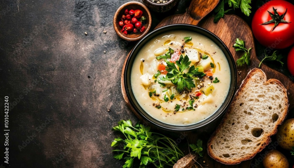 Creamy Vegetable Soup with Fresh Herbs and Bread Creamy Vegetable Soup with Fresh Herbs and Bread