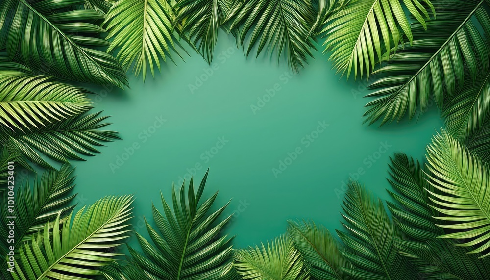 Tropical leaves on green background Tropical leaves on green background