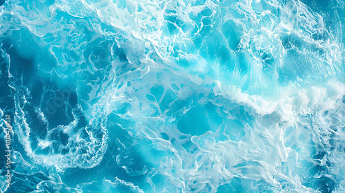 Pure Blue Turquoise Water Texture of the Ocean Sea, Crystal Clear Waves, Vibrant Coastal Aesthetic, Tranquil Seascape, Refreshing Ocean View, Generative Ai