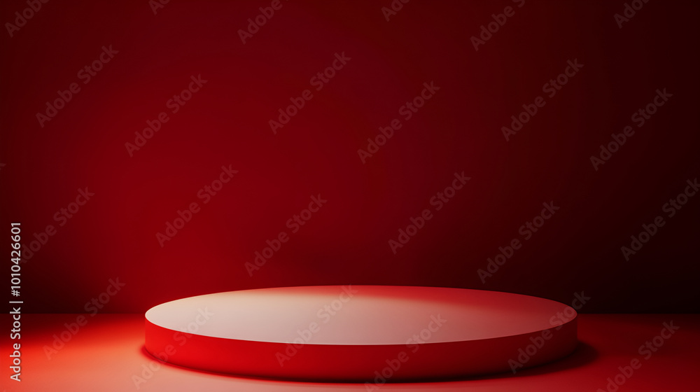 Round Stone Podium in front of a red Studio Background,3D rendering abstract platform podium product presentation backdrop,3d rendering minimal podium stage for mockup presentation Round Stone Podium in front of a red Studio Background,3D rendering abstract platform podium product presentation backdrop,3d rendering minimal podium stage for mockup presentation