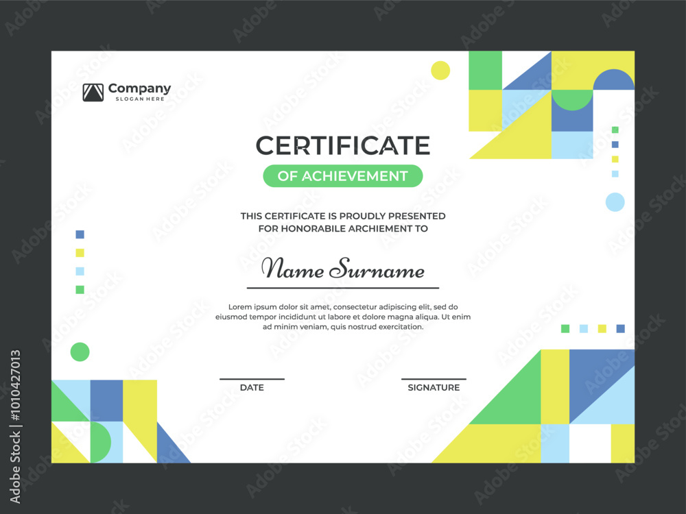 Fototapeta premium Colorful mosaic certificate template vector design