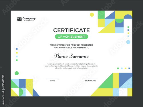 Colorful mosaic certificate template vector design