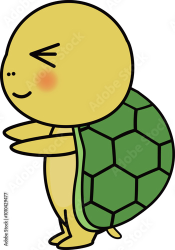 前ならえの可愛い・ゆるい亀のキャラクターイラスト