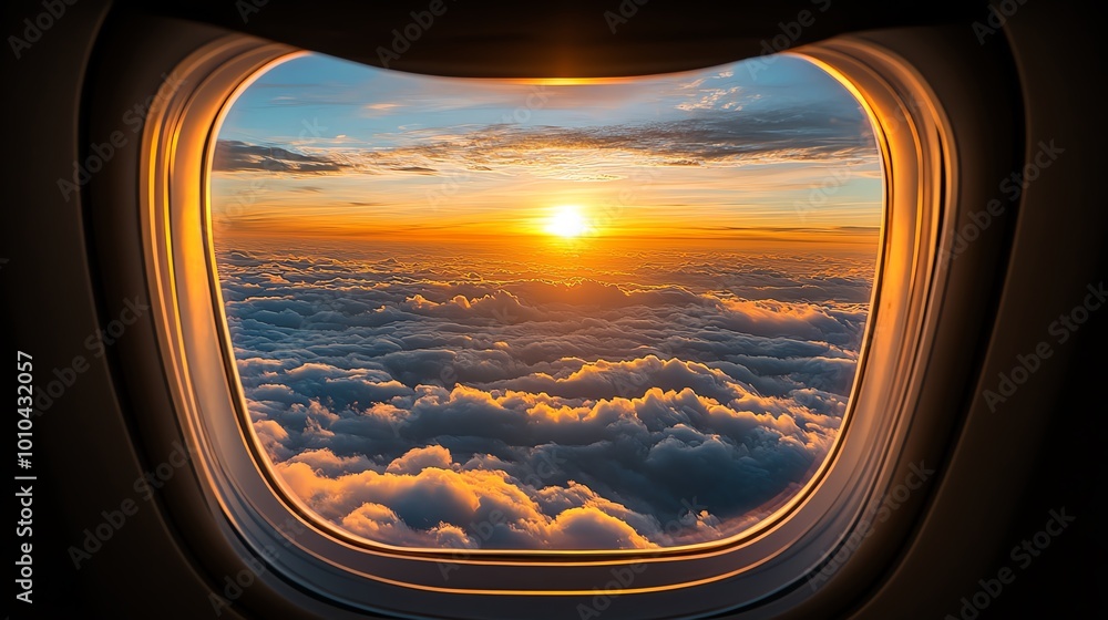 Sunset view from an airplane window Sunset view from an airplane window