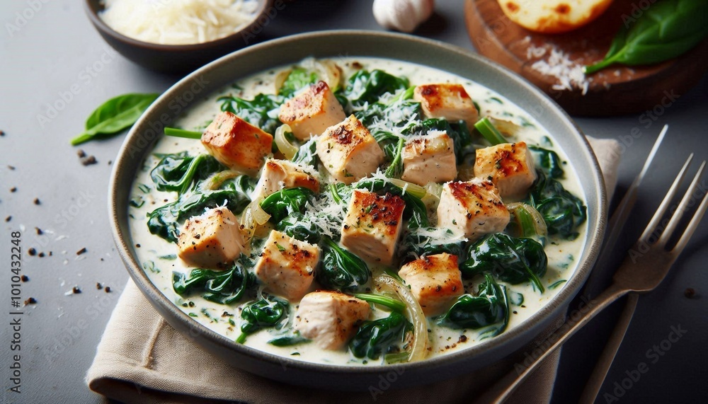 Hühnchen mit Spinat in Sahnesoße Hühnchen mit Spinat in Sahnesoße