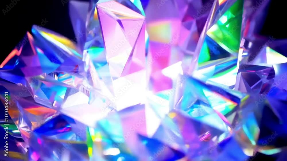 A vibrant display of abstract, colorful crystals reflecting light and creating a mesmerizing pattern. A vibrant display of abstract, colorful crystals reflecting light and creating a mesmerizing pattern.