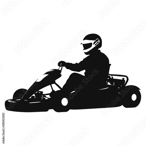 Karting Silhouette: A powerful silhouette of a go-kart driver in full racing gear, ready to take on the track. This dynamic image captures the essence of speed, adrenaline, and competition.  