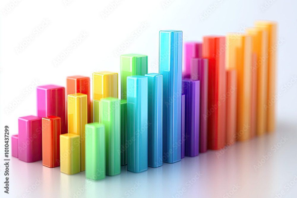 Colorful bar graph representing data growth on a white background Colorful bar graph representing data growth on a white background