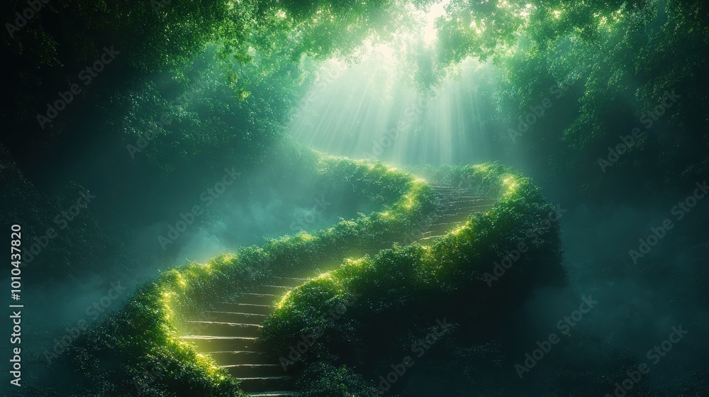 Enchanted forest path illuminated by soft, ethereal light. Enchanted forest path illuminated by soft, ethereal light.