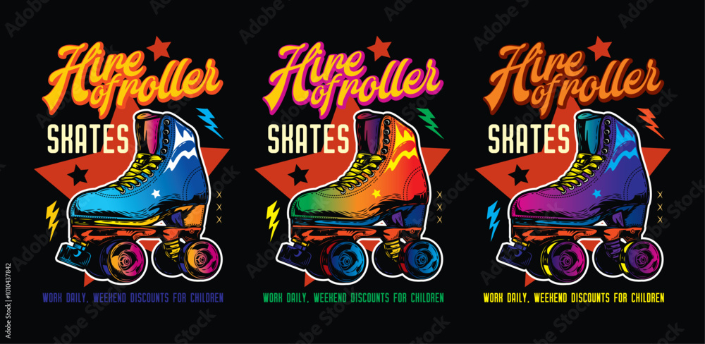 T-shirt or poster design. Roller skating drawn in a retro style. Original vector illustration in vintage style. T-shirt or poster design. Roller skating drawn in a retro style. Original vector illustration in vintage style.