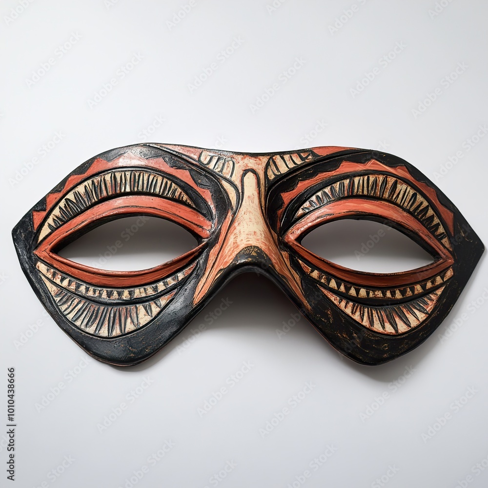 Intricate Carved Wooden Mask with Geometric Patterns Intricate Carved Wooden Mask with Geometric Patterns