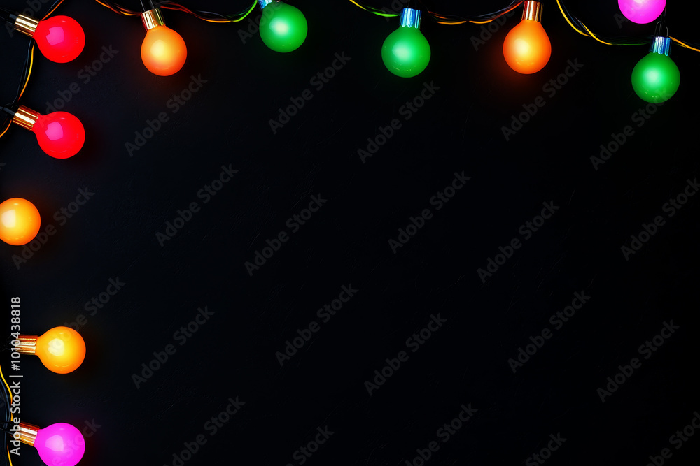 a beautiful colorful shining christmas lights garland isolated on dark background - decorative border a beautiful colorful shining christmas lights garland isolated on dark background - decorative border