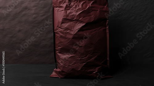 Obraz na płótnie Large paper bag with a crumpled texture; maroon color highlighted by strong right-side lighting. w salonie