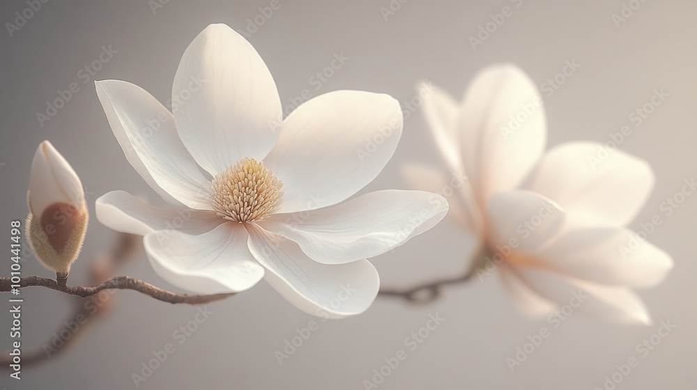 Naklejka premium A delicate magnolia flower branch with soft petals and buds.