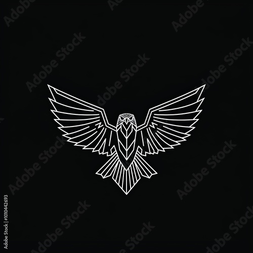 geometric line art logo of a hawk with large wings on black background