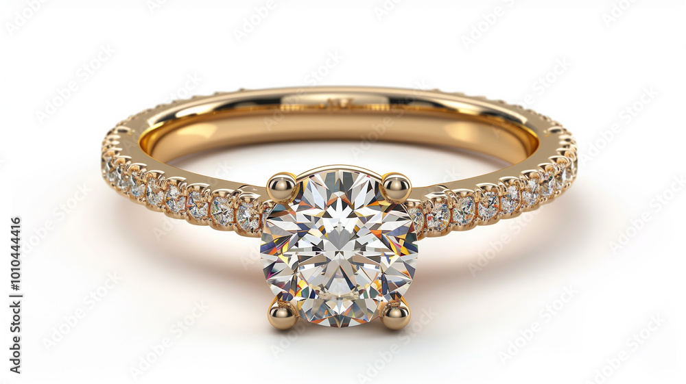 Yellow gold diamond ring on solid background. Yellow gold diamond ring on solid background.