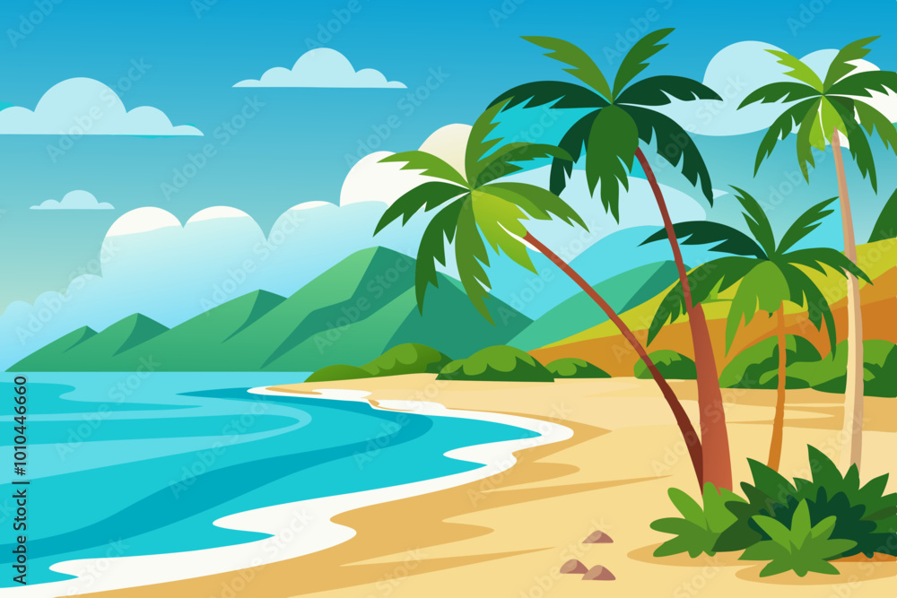 Pacific sunrise in Sea beach vector art illustration Pacific sunrise in Sea beach vector art illustration