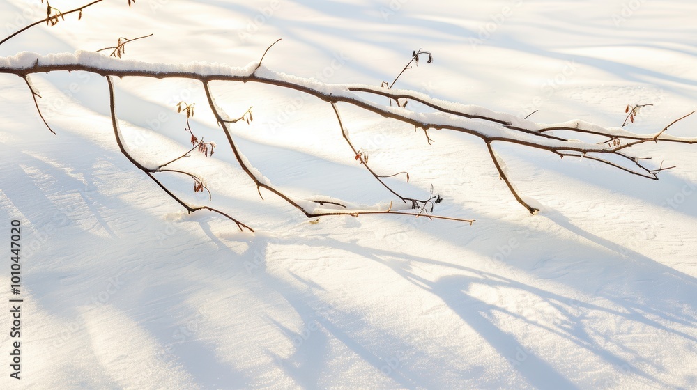 Frost-Tipped Branch Hanging Over Soft Snow Frost-Tipped Branch Hanging Over Soft Snow
