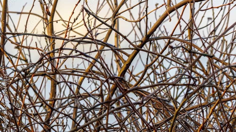 Intertwined Leafless Branches Against Soft Background Intertwined Leafless Branches Against Soft Background