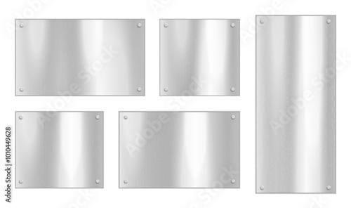 Silver plate. Metal plaque mockup. Steel frame. Vector rectangle.