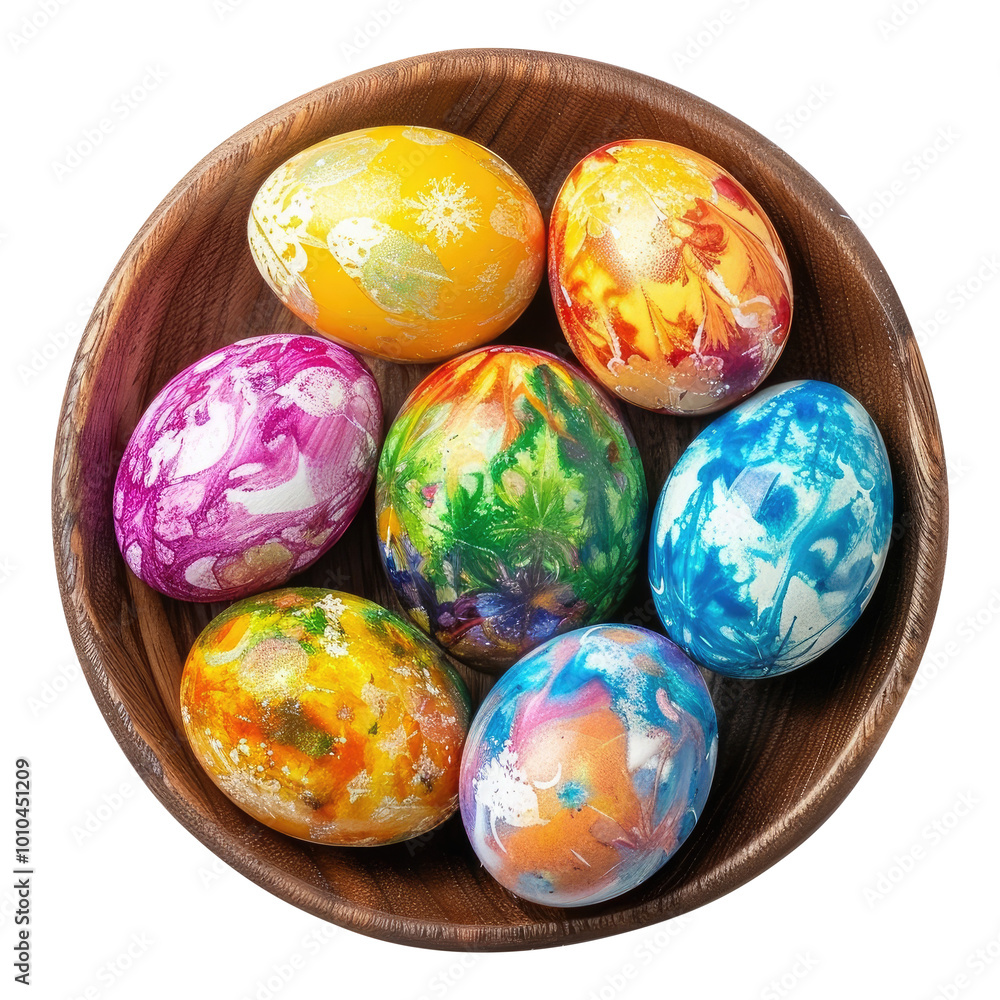 easter eggs in bowl top view isolated on transparent white background, clipping path easter eggs in bowl top view isolated on transparent white background, clipping path