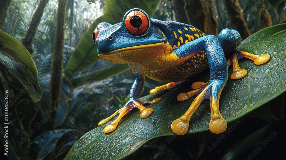 Vibrant Red-Eyed Tree Frog on Lush Green Leaf Vibrant Red-Eyed Tree Frog on Lush Green Leaf