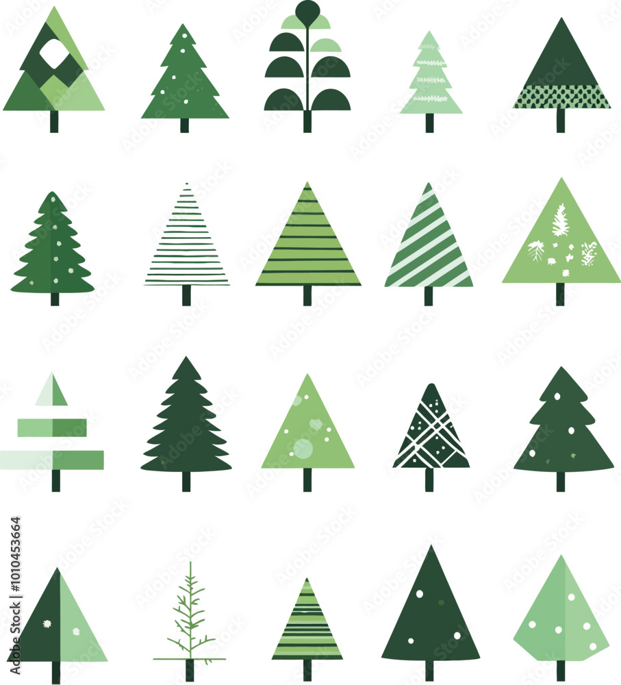 Decorative Christmas Tree Illustrations in Geometric and Minimalist Styles Decorative Christmas Tree Illustrations in Geometric and Minimalist Styles