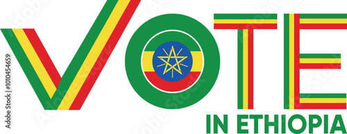 vote word Ethiopia or Ethiopians with voting sign showing general election of Ethiopia, vector illustration