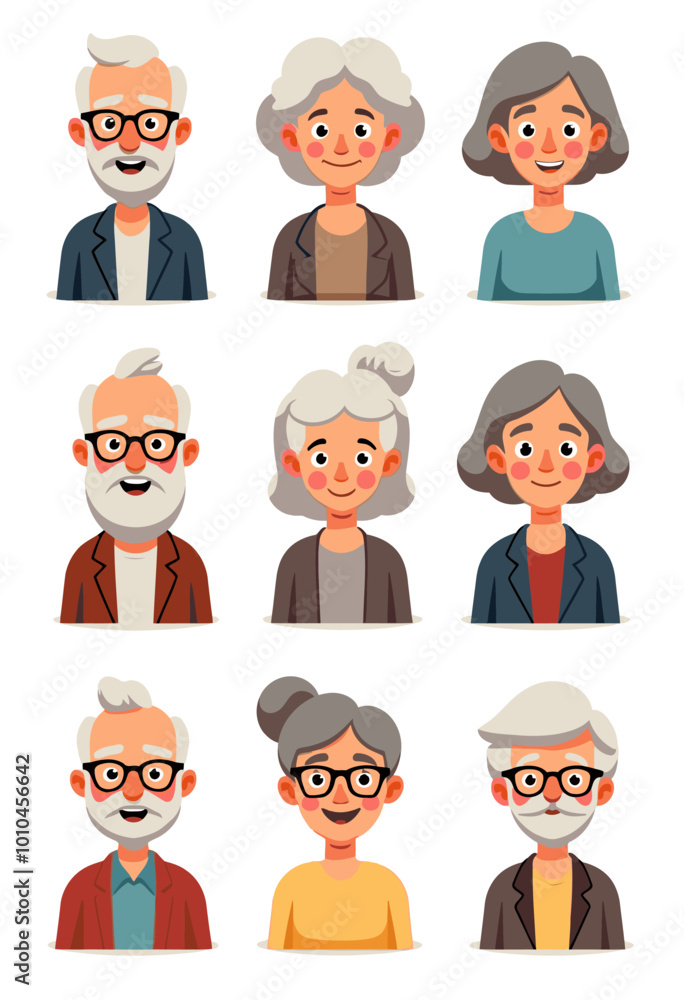 Vector Illustrations of Senior Citizens: Diverse Set of Happy Elderly Men and Women Vector Illustrations of Senior Citizens: Diverse Set of Happy Elderly Men and Women